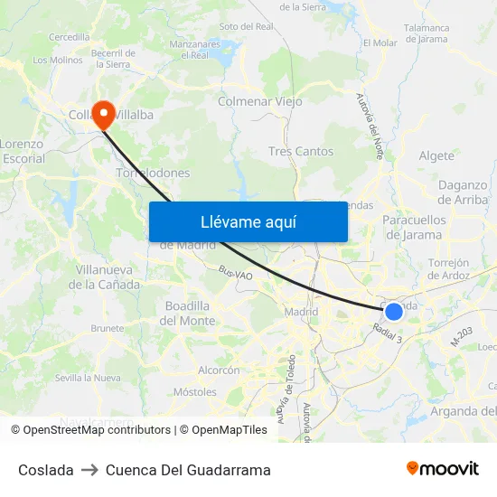 Coslada to Cuenca Del Guadarrama map
