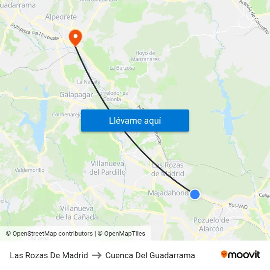 Las Rozas De Madrid to Cuenca Del Guadarrama map