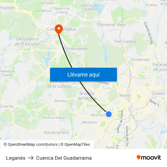 Leganés to Cuenca Del Guadarrama map