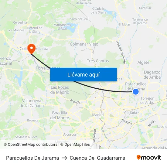 Paracuellos De Jarama to Cuenca Del Guadarrama map