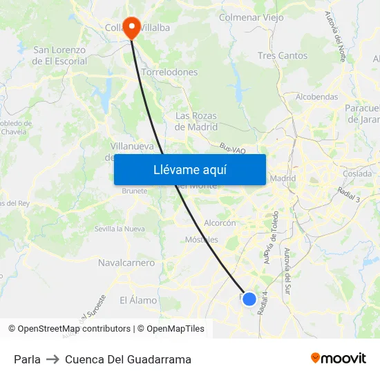 Parla to Cuenca Del Guadarrama map