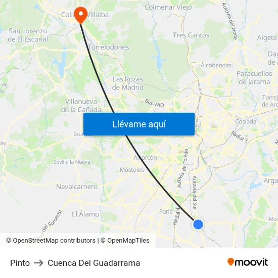 Pinto to Cuenca Del Guadarrama map