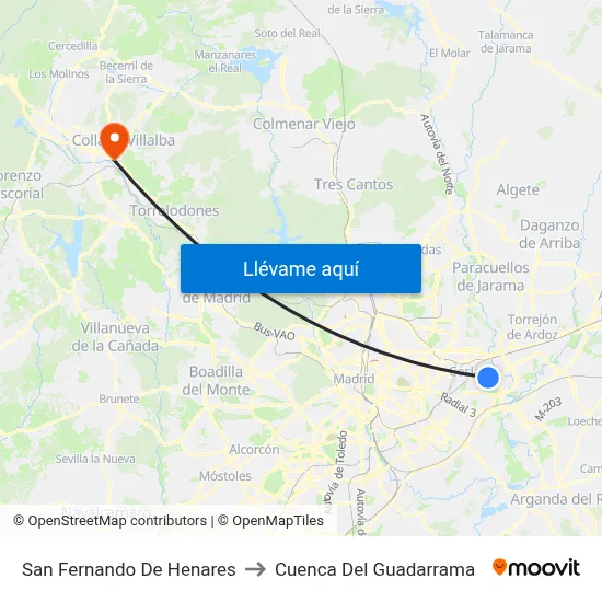 San Fernando De Henares to Cuenca Del Guadarrama map