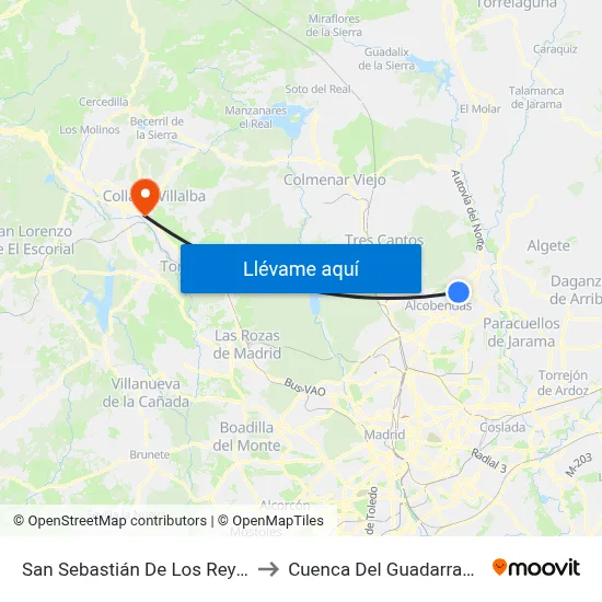 San Sebastián De Los Reyes to Cuenca Del Guadarrama map