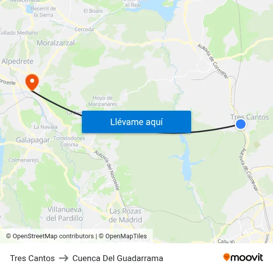 Tres Cantos to Cuenca Del Guadarrama map