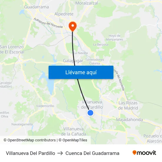 Villanueva Del Pardillo to Cuenca Del Guadarrama map