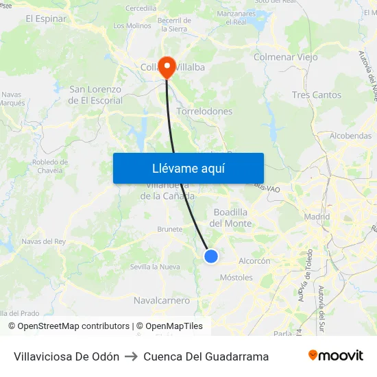 Villaviciosa De Odón to Cuenca Del Guadarrama map