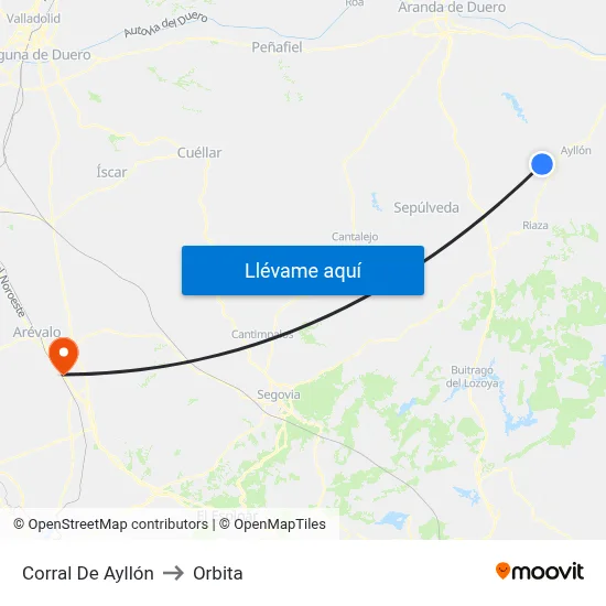 Corral De Ayllón to Orbita map