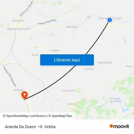 Aranda De Duero to Orbita map