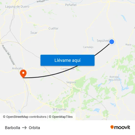 Barbolla to Orbita map