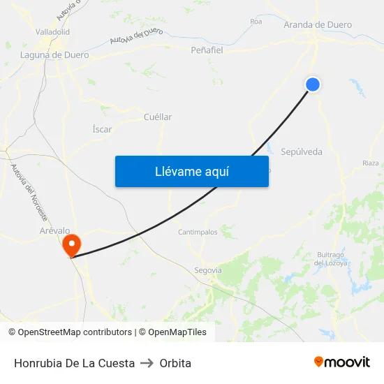 Honrubia De La Cuesta to Orbita map