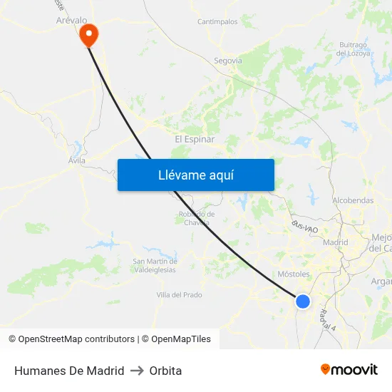 Humanes De Madrid to Orbita map