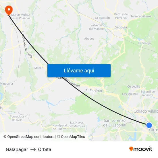 Galapagar to Orbita map
