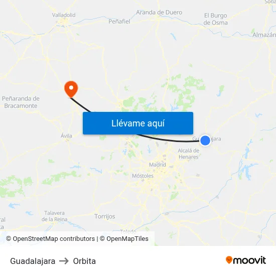 Guadalajara to Orbita map