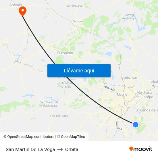 San Martín De La Vega to Orbita map