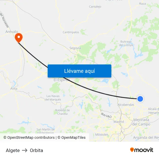 Algete to Orbita map