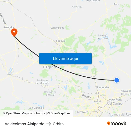 Valdeolmos-Alalpardo to Orbita map