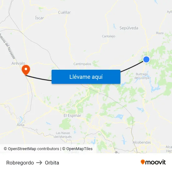Robregordo to Orbita map