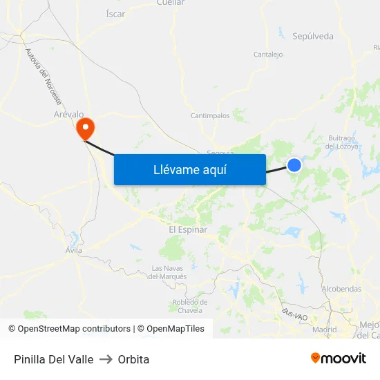 Pinilla Del Valle to Orbita map