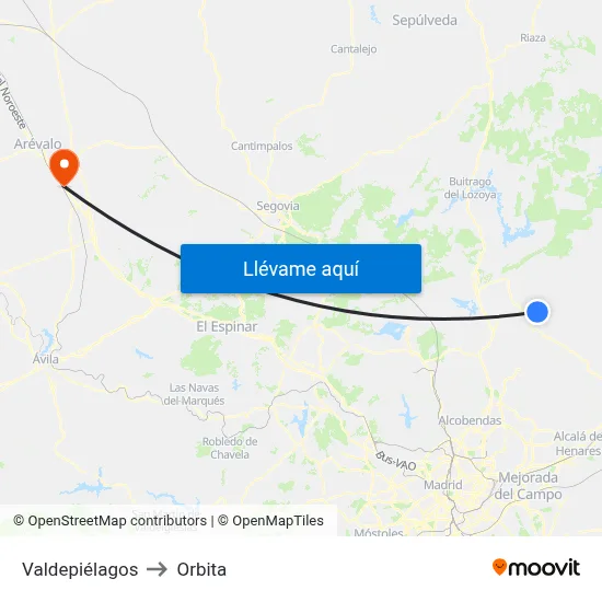 Valdepiélagos to Orbita map