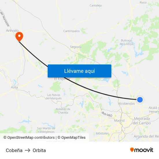 Cobeña to Orbita map