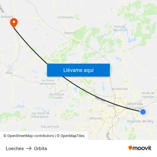 Loeches to Orbita map