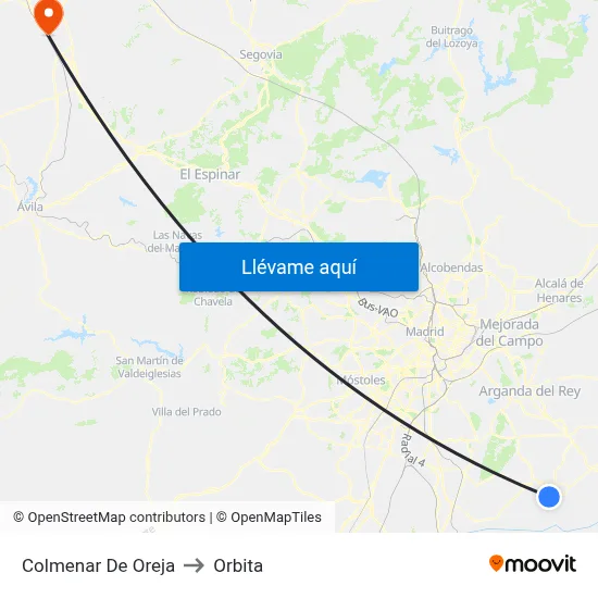 Colmenar De Oreja to Orbita map