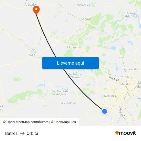 Batres to Orbita map