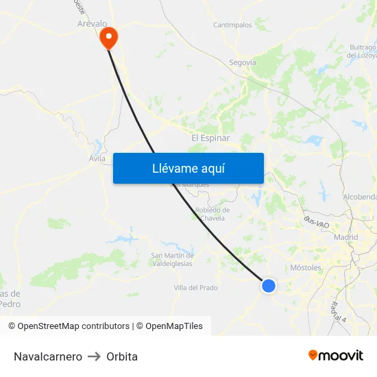 Navalcarnero to Orbita map