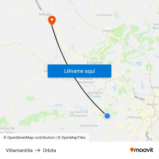 Villamantilla to Orbita map