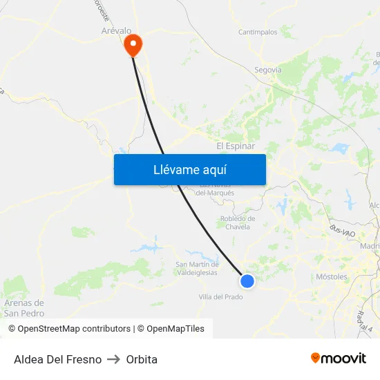 Aldea Del Fresno to Orbita map