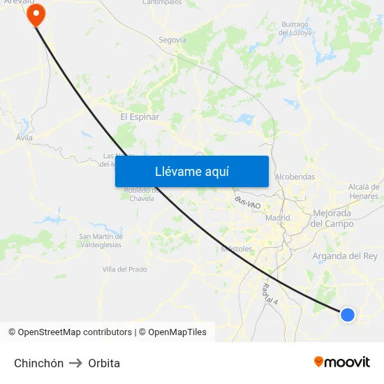 Chinchón to Orbita map