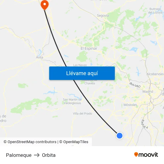 Palomeque to Orbita map
