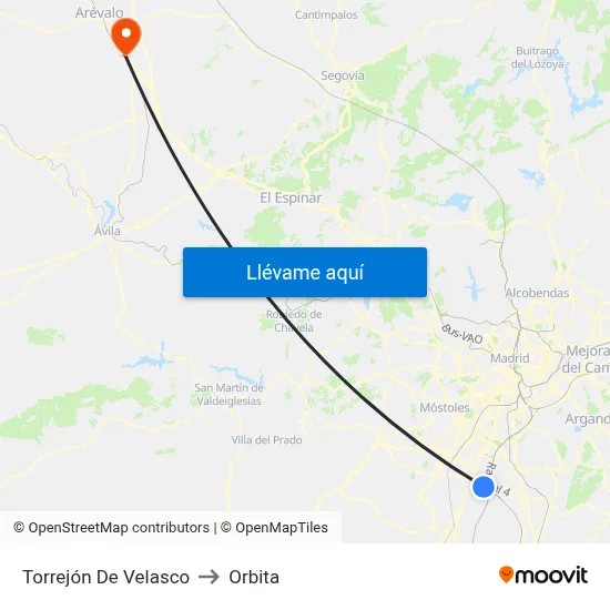 Torrejón De Velasco to Orbita map