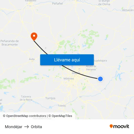 Mondéjar to Orbita map
