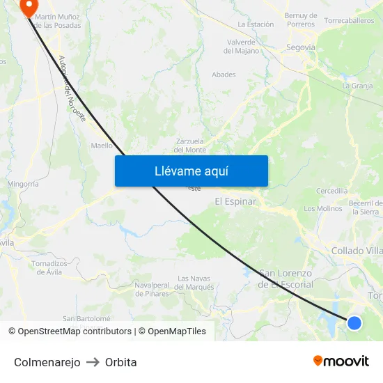 Colmenarejo to Orbita map