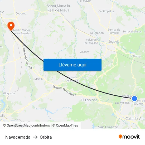 Navacerrada to Orbita map