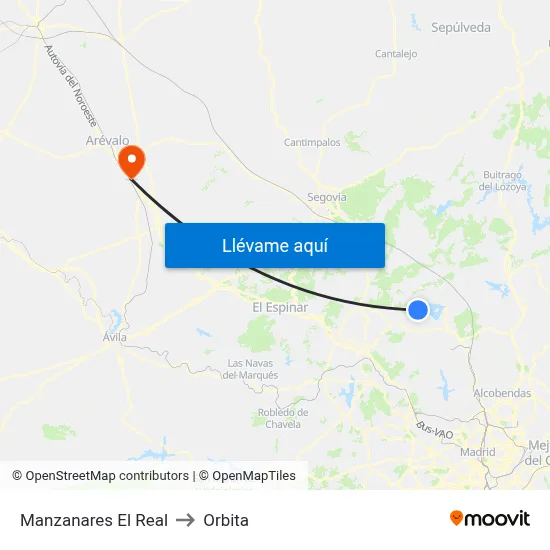Manzanares El Real to Orbita map