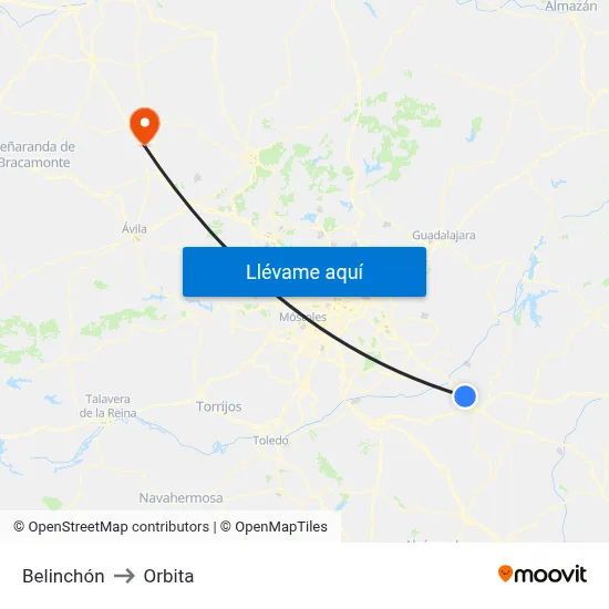 Belinchón to Orbita map