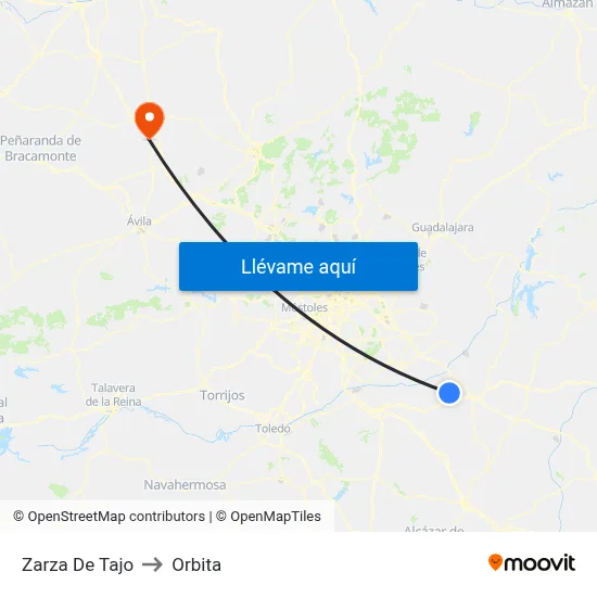 Zarza De Tajo to Orbita map