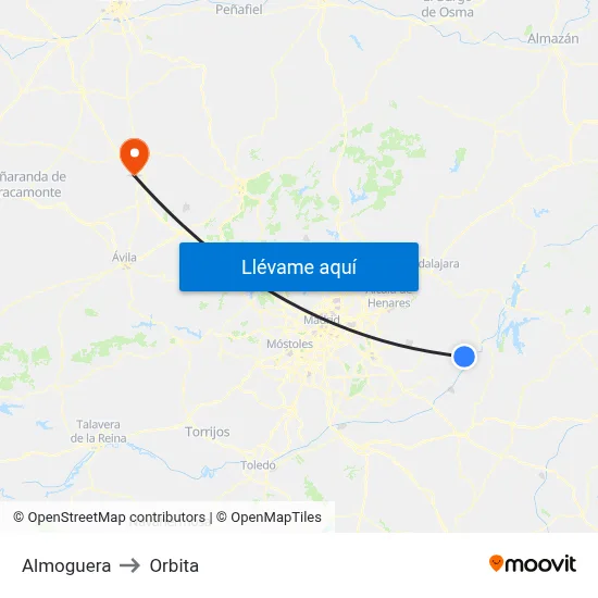Almoguera to Orbita map