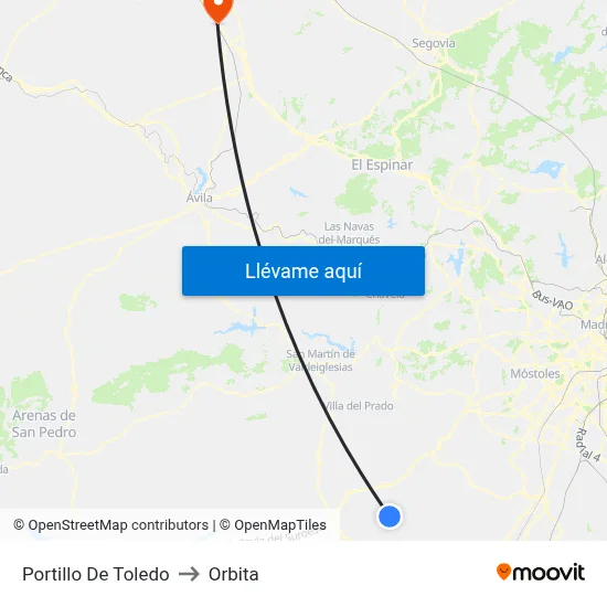 Portillo De Toledo to Orbita map