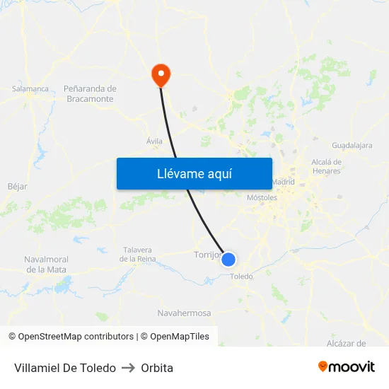 Villamiel De Toledo to Orbita map
