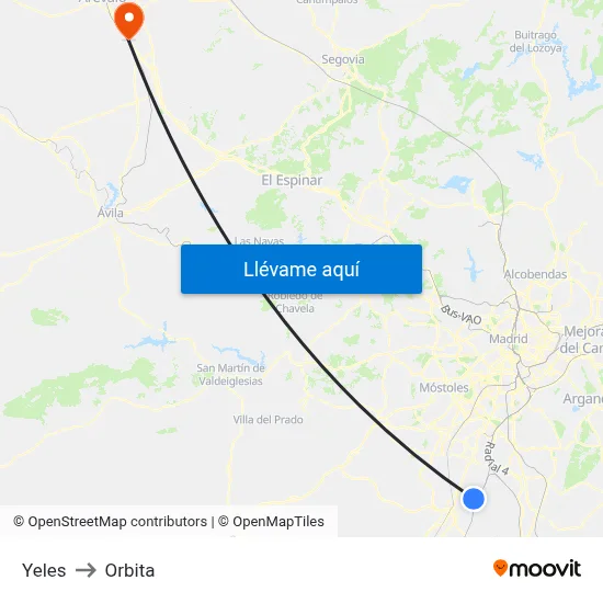 Yeles to Orbita map