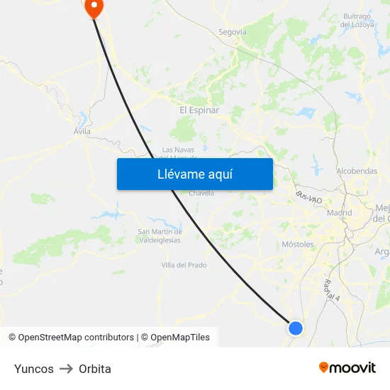 Yuncos to Orbita map