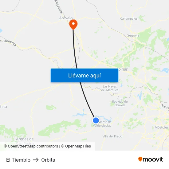 El Tiemblo to Orbita map