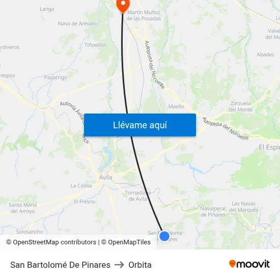 San Bartolomé De Pinares to Orbita map