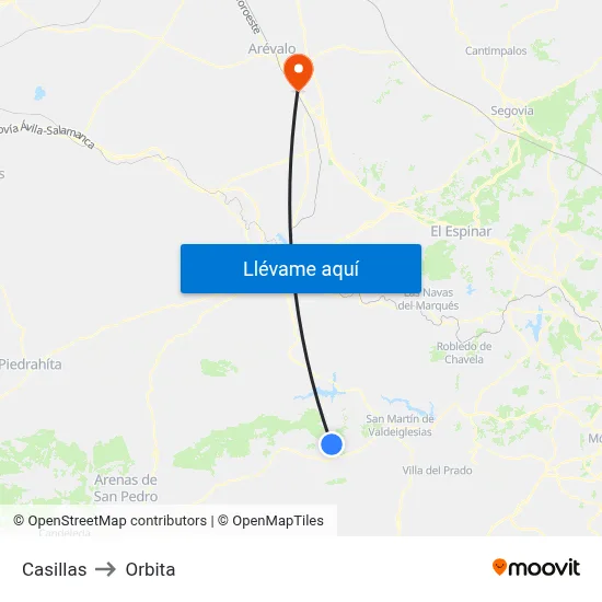 Casillas to Orbita map
