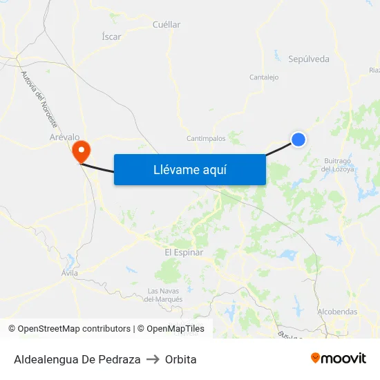 Aldealengua De Pedraza to Orbita map