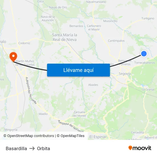 Basardilla to Orbita map